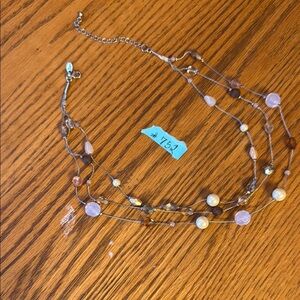 Lia Sophia Multi-Strand Necklace with muave and Cream Beads EUC